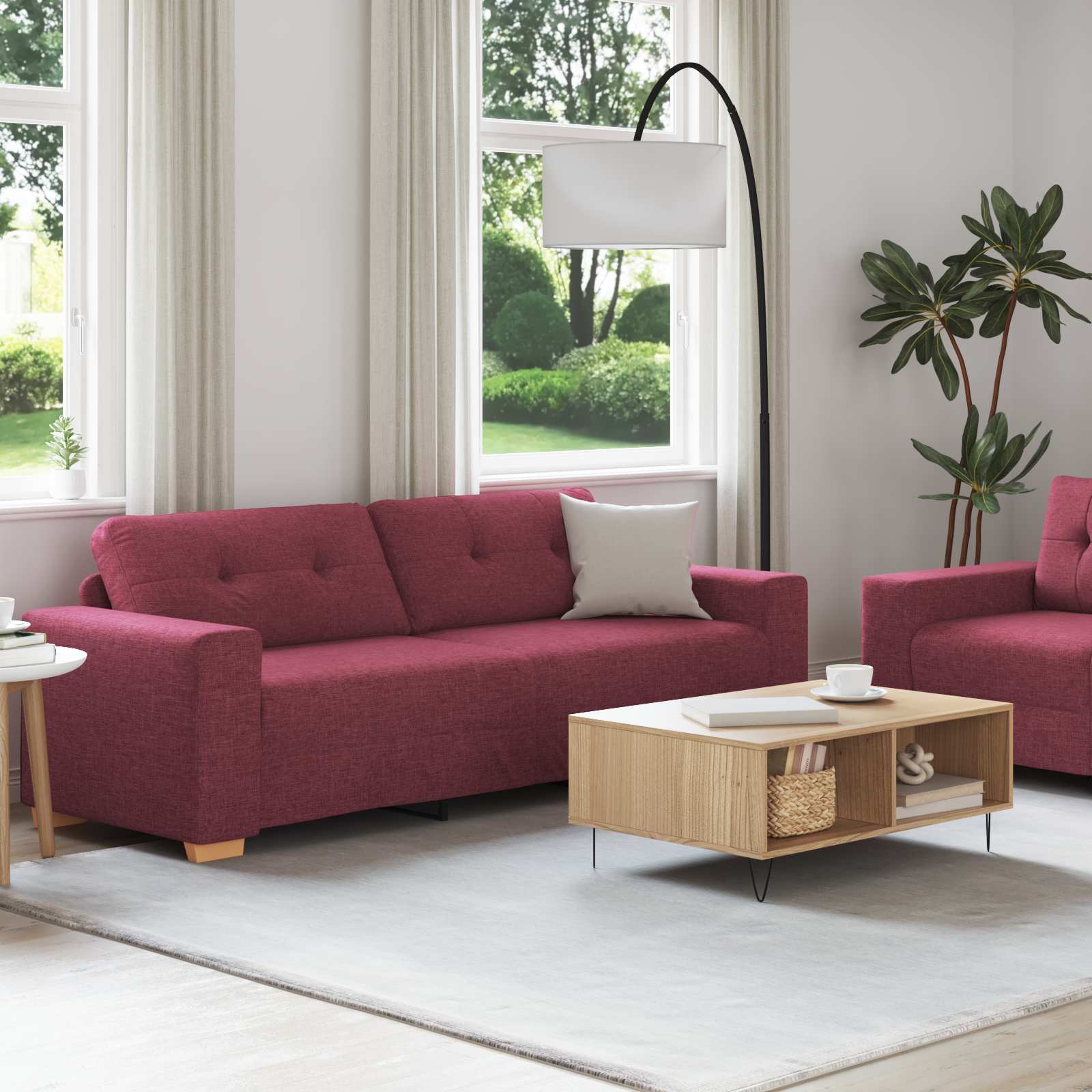 Divano 2 pcs Rosso Vino 221 x 80 x 80 cm Tessuto misto lino | homemem39