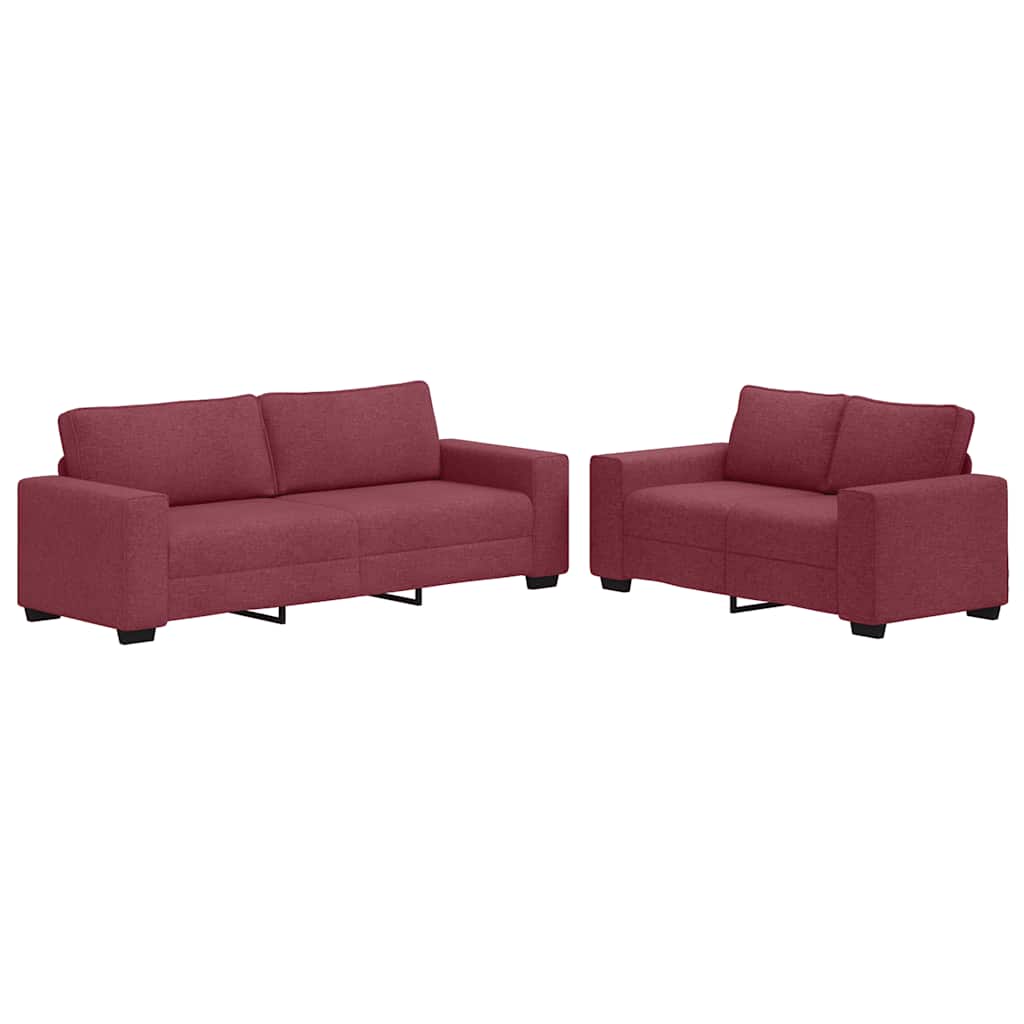 Set di Divani 2 pz con Cuscini Rosso Vino in Tessuto | homemem39