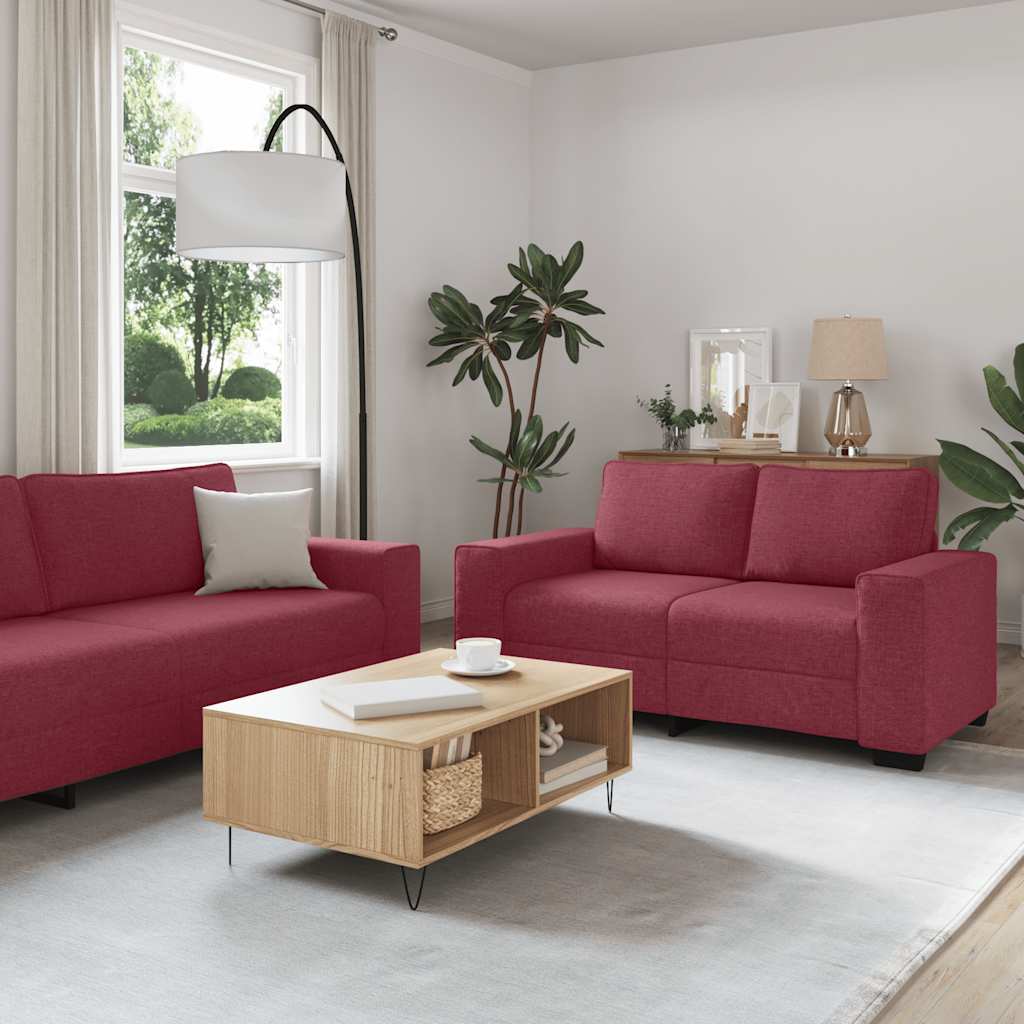 Set di Divani 2 pz con Cuscini Rosso Vino in Tessuto | homemem39