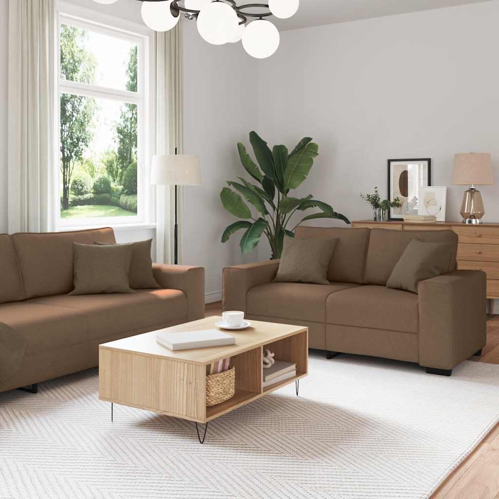 Set di Divani 2 pz con Cuscini Marrone in Tessuto | homemem39