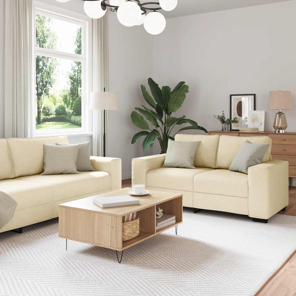 Set di Divani 2 pz con Cuscini Crema in Tessuto | homemem39