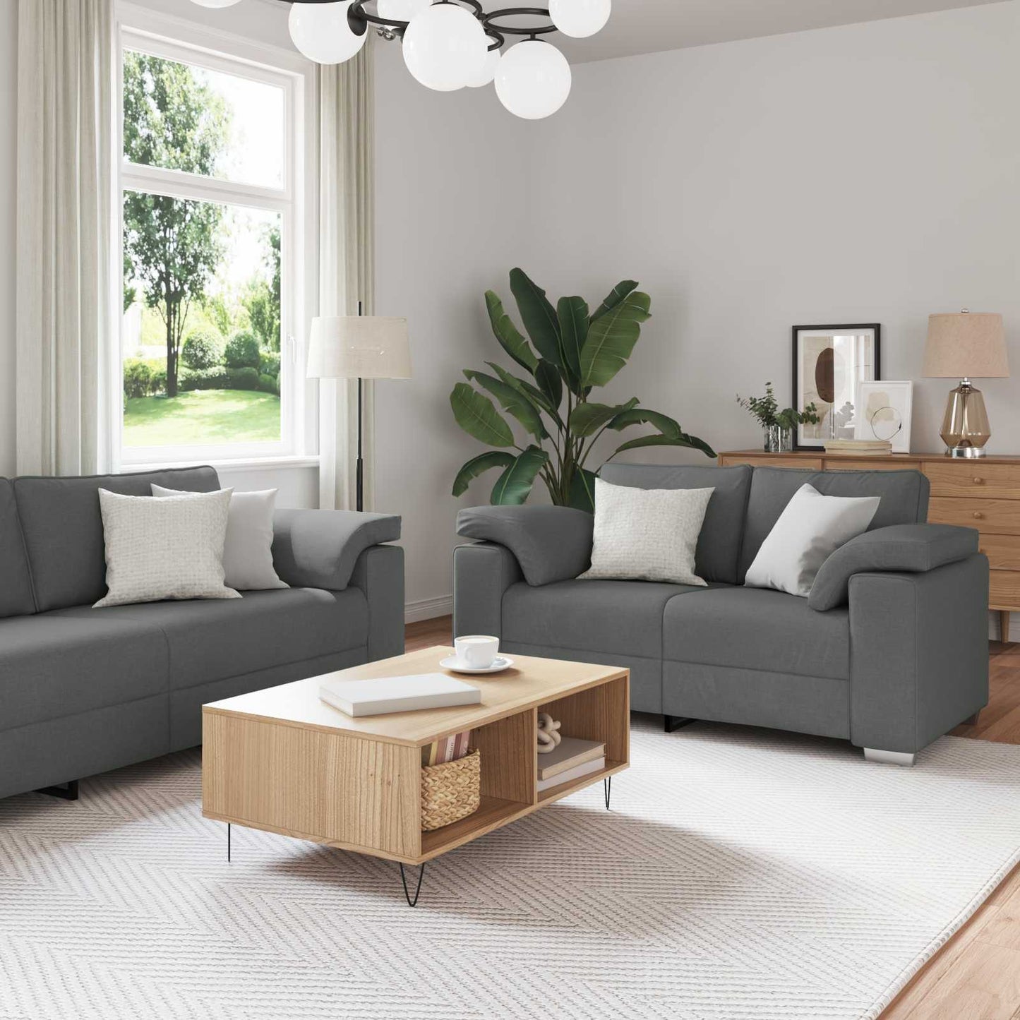 Divano 2 pcs Grigio scuro 219 x 80 x 82 cm Tessuto