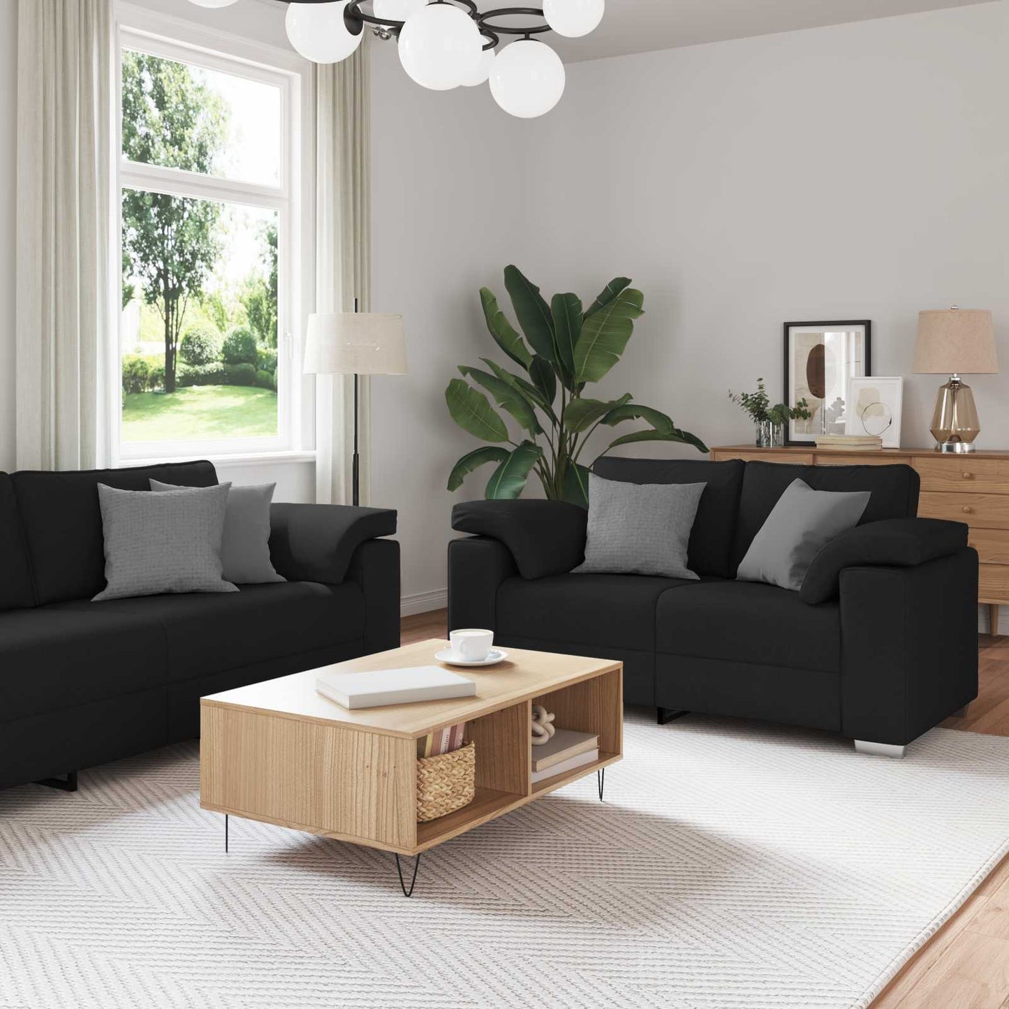 Divano 2 pcs Nero 219 x 80 x 82 cm Tessuto