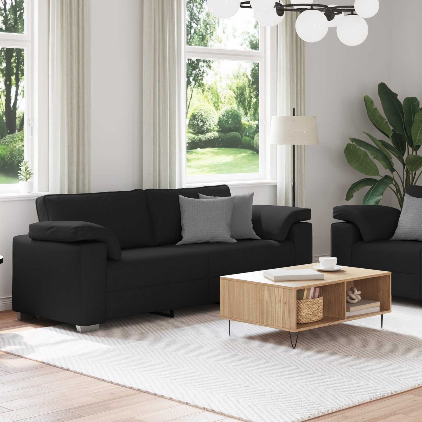 Divano 2 pcs Nero 219 x 80 x 82 cm Tessuto