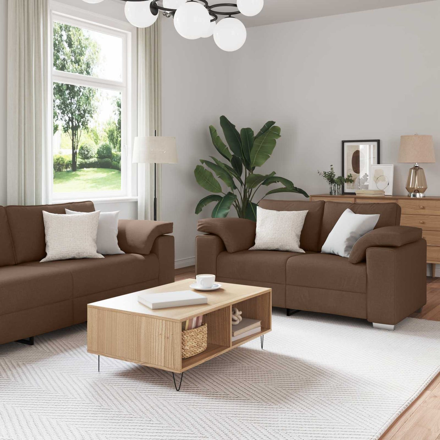 Divano 2 pcs Marrone 219 x 80 x 82 cm Tessuto | homemem39