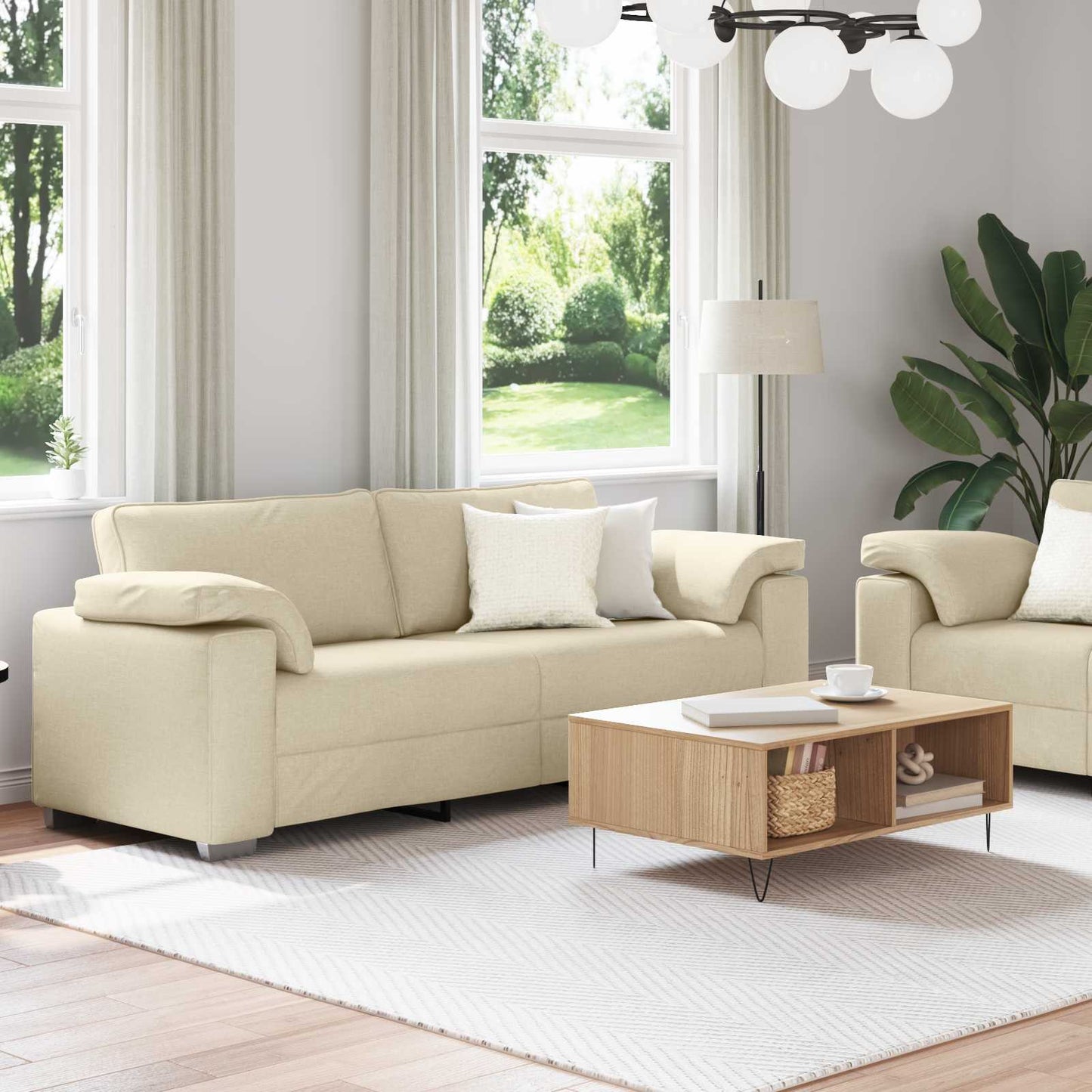 Divano 2 pcs Crema 219 x 80 x 82 cm Tessuto