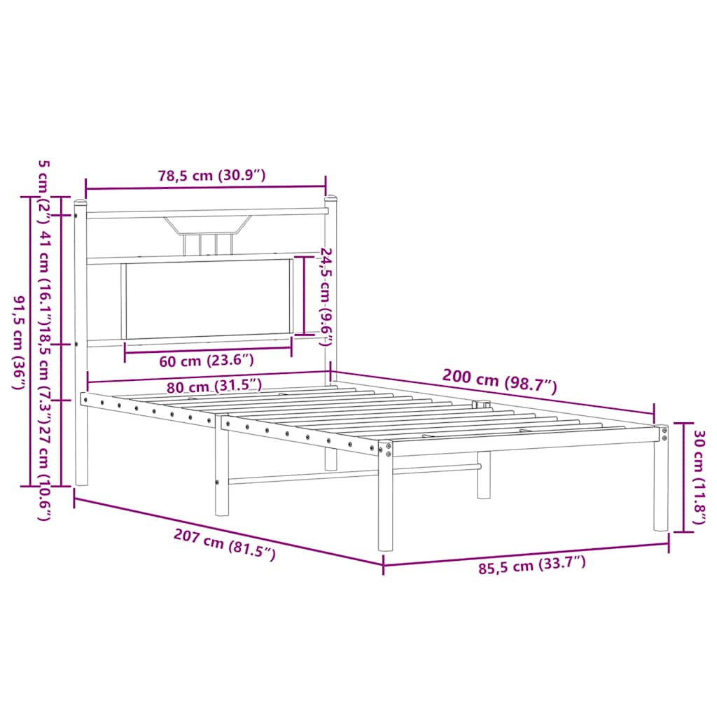 Giroletto senza Materasso Rovere Fumo 80x200 cm in Truciolato