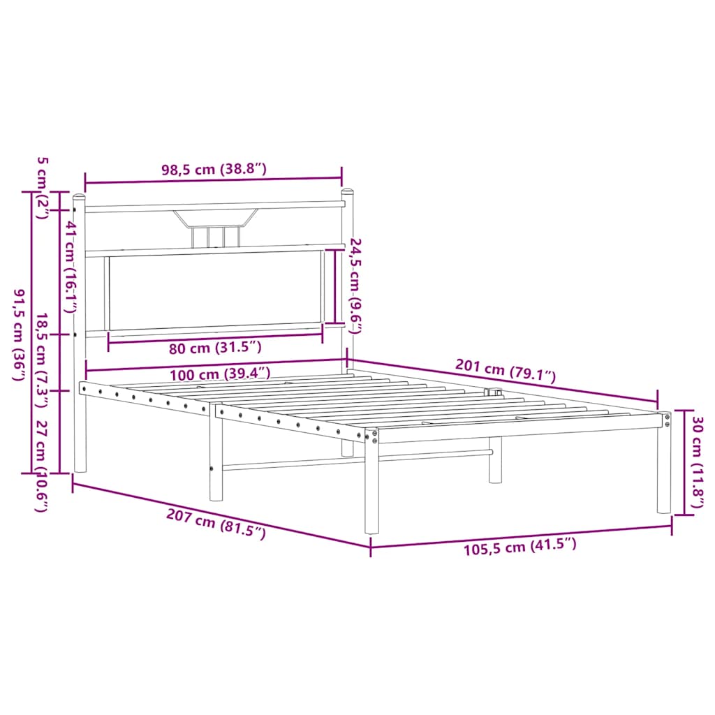 Giroletto senza Materasso Rovere Fumo 100x200 cm in Truciolato