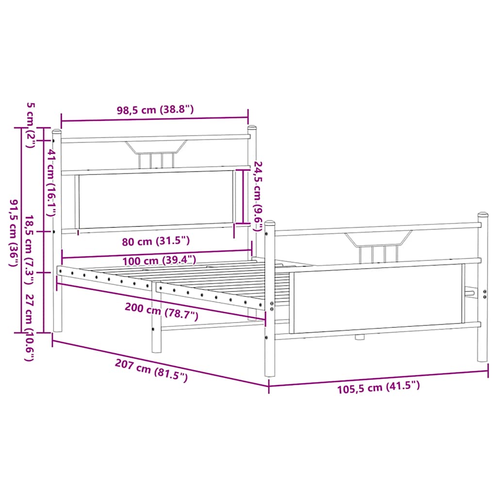Giroletto senza Materasso Rovere Fumo 90x200 cm in Truciolato