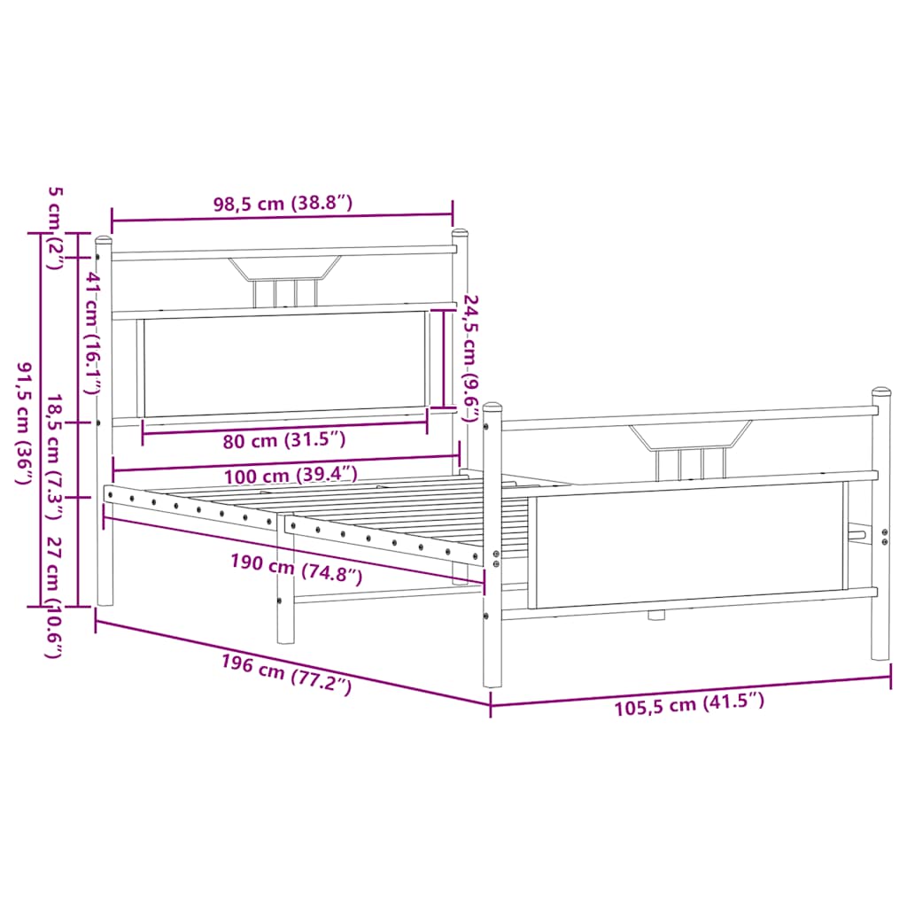 Giroletto senza Materasso Rovere Fumo 100x190 cm in Truciolato