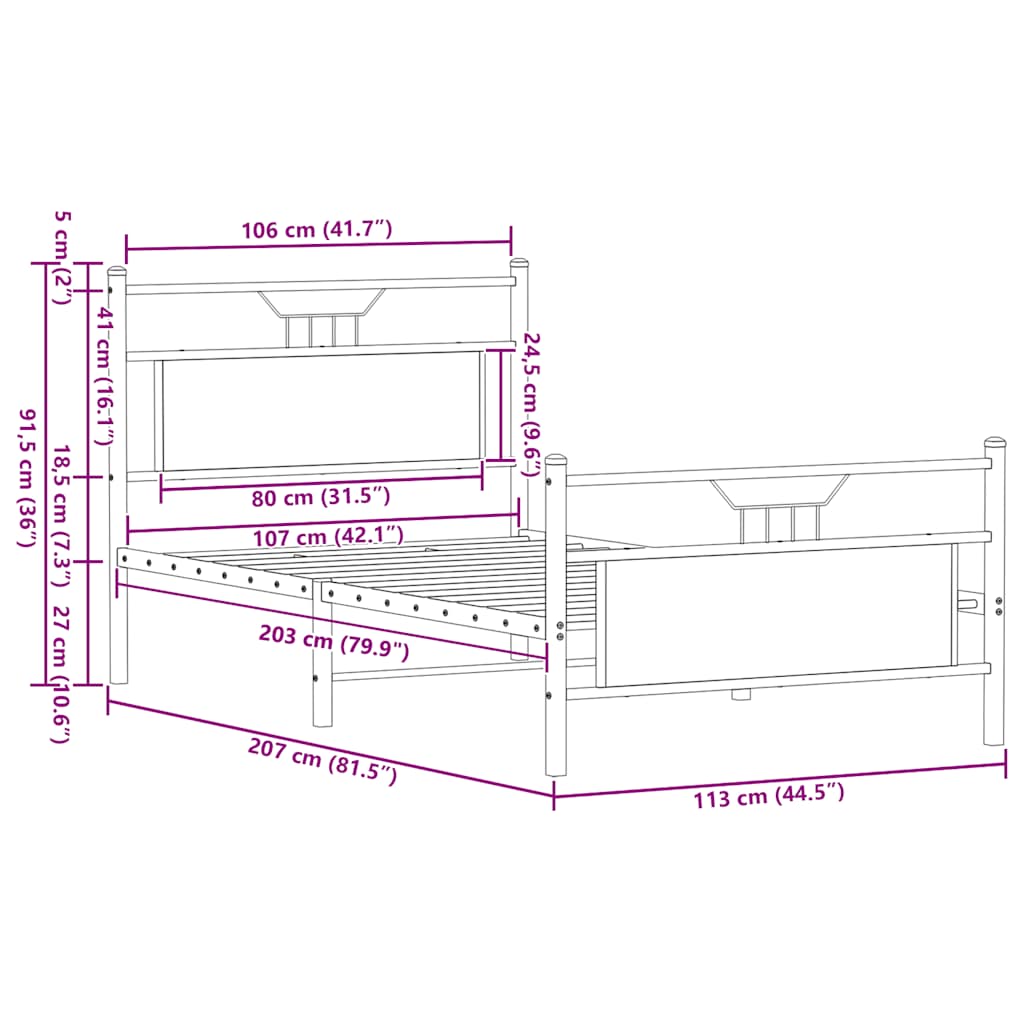 Giroletto senza Materasso Rovere Fumo 107x203 cm in Truciolato