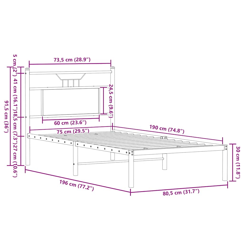 Giroletto senza Materasso Rovere Sonoma 75x190 cm in Truciolato