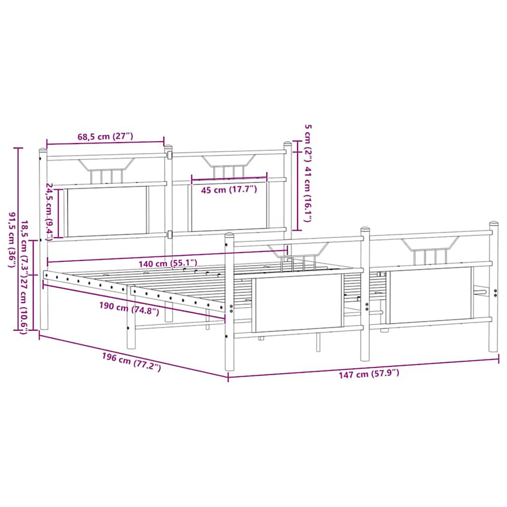 Giroletto senza Materasso Rovere Marrone 140x190 cm Truciolato