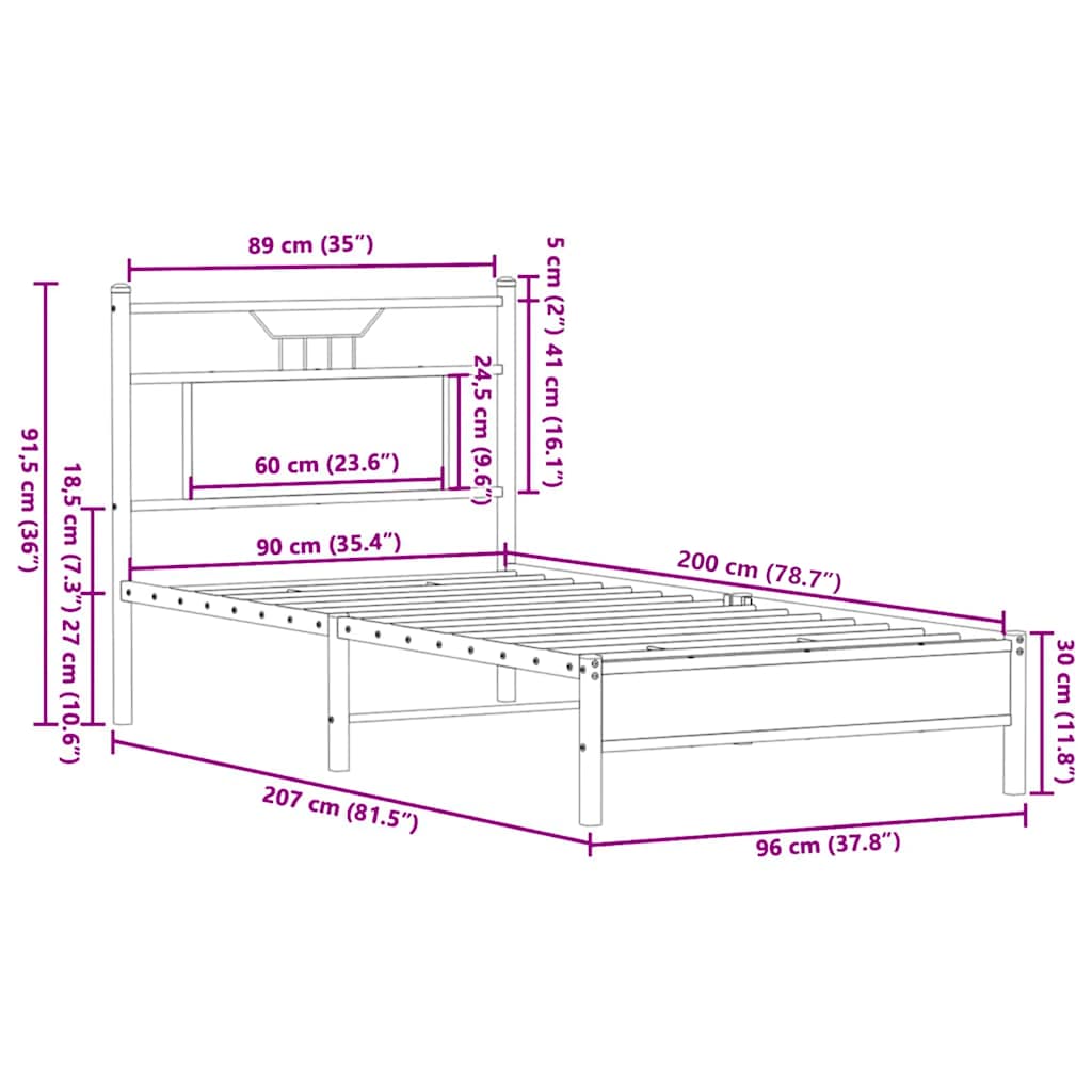 Giroletto senza Materasso Rovere Fumo 90x200 cm in Truciolato