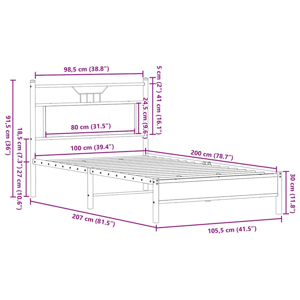 Giroletto senza Materasso Rovere Fumo 100x200 cm in Truciolato