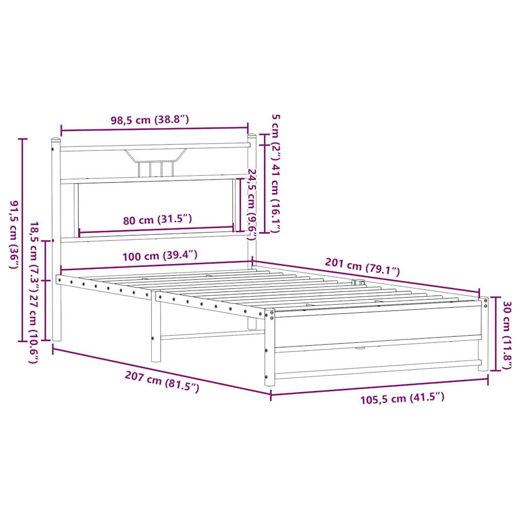 Giroletto senza Materasso Rovere Fumo 100x200 cm in Truciolato