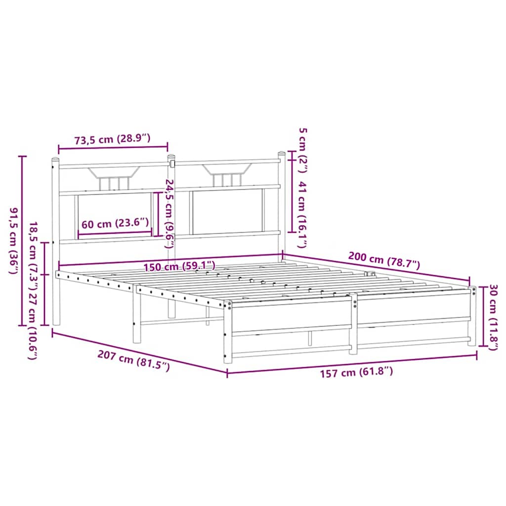 Giroletto senza Materasso Rovere Fumo 150x200 cm in Truciolato