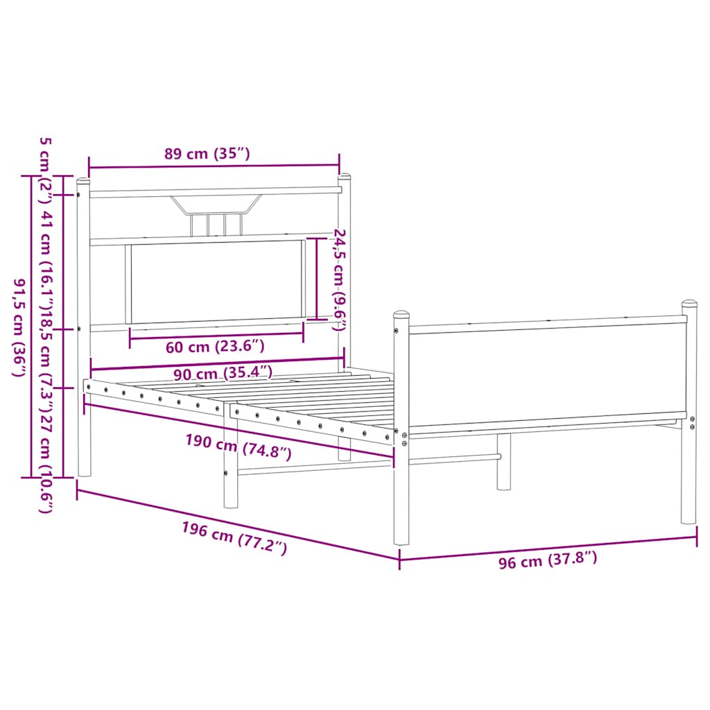 Giroletto senza Materasso Rovere Fumo 90x190 cm in Truciolato