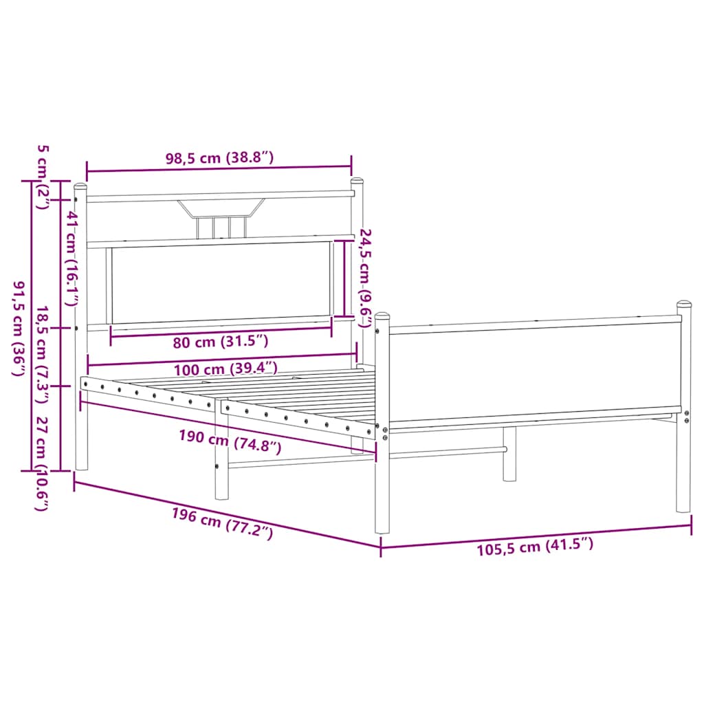 Giroletto senza Materasso Rovere Fumo 100x190 cm in Truciolato