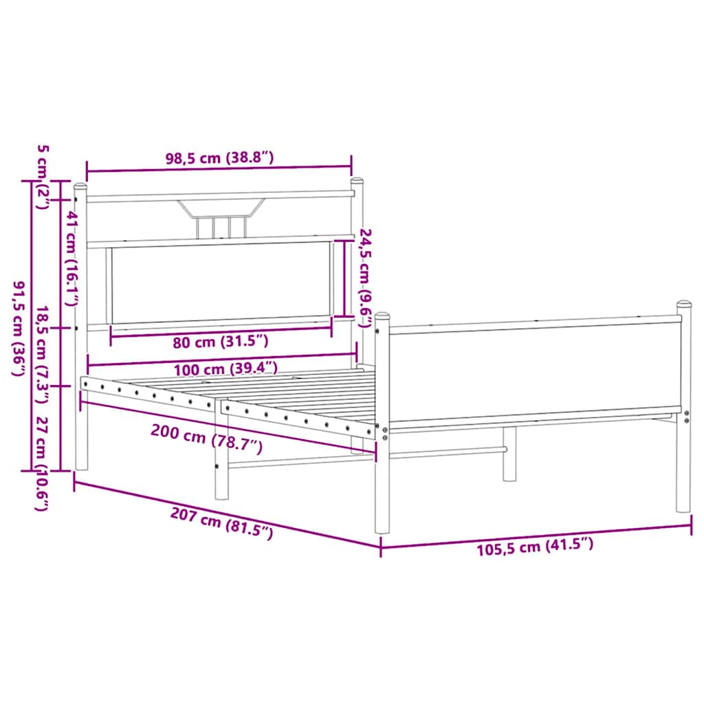 Giroletto senza Materasso Rovere Sonoma 100x200cm in Truciolato