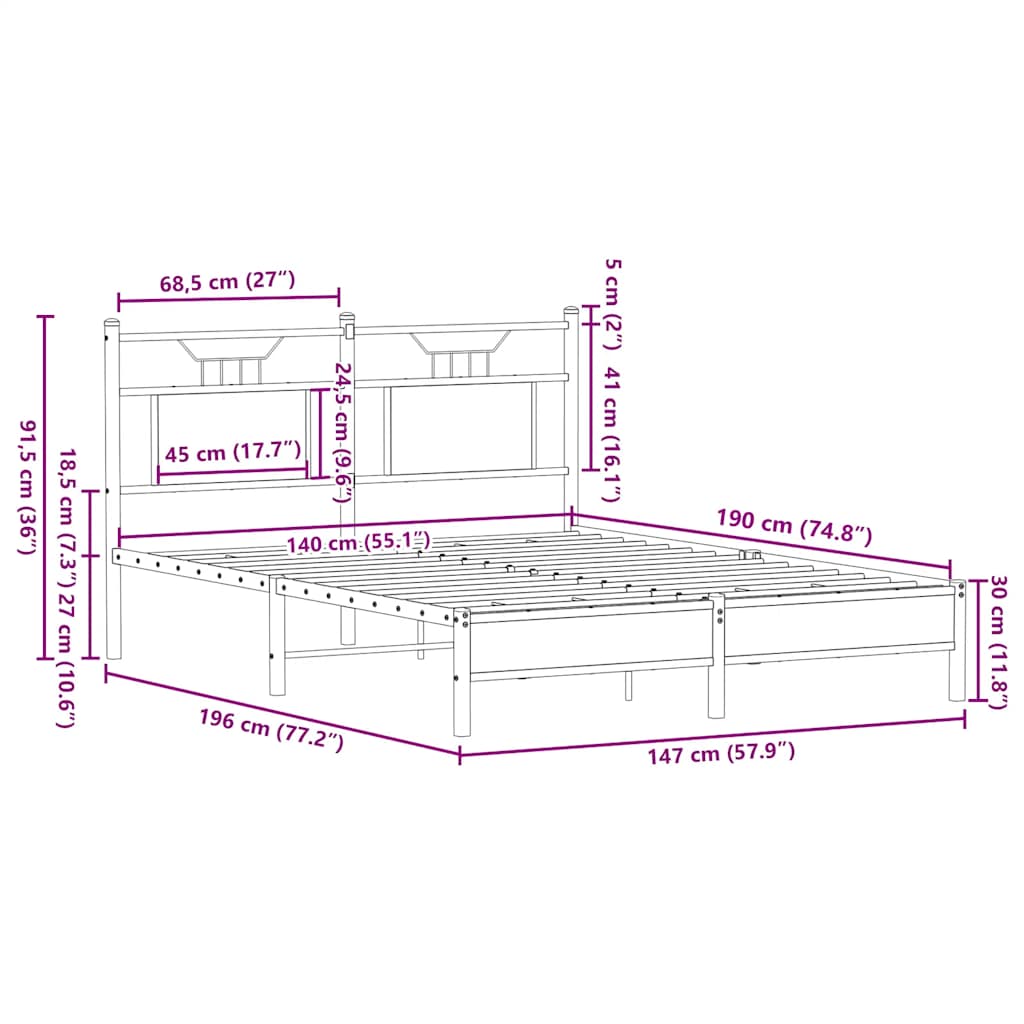 Giroletto senza Materasso Rovere Marrone 140x190 cm Truciolato - homemem39