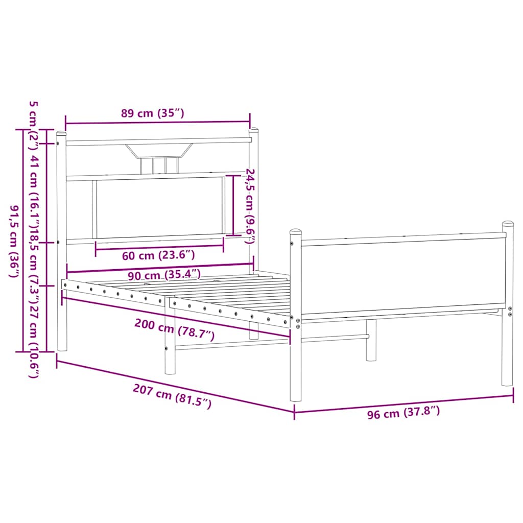 Giroletto senza Materasso Rovere Marrone 90x200cm in Truciolato | homemem39