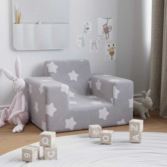 Divano per Bambini Grigio Chiaro con Stelle in Morbido Peluche | homemem39
