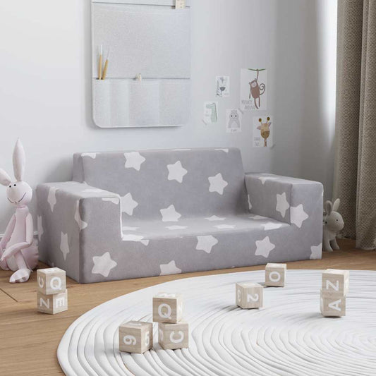 Divano per Bambini 2 Posti Grigio Chiaro Stelle Morbido Peluche | homemem39