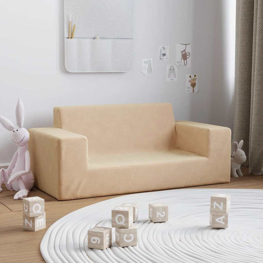 Divano per Bambini a 2 Posti Crema in Morbido Peluche | homemem39