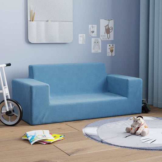 Divano per Bambini a 2 Posti Blu in Morbido Peluche | homemem39