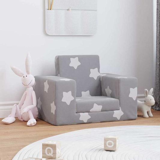 Divano Letto Bambini Grigio Chiaro con Stelle Morbido Peluche | homemem39