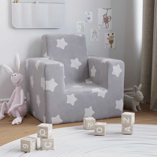 Divano per Bambini Grigio Chiaro con Stelle in Morbido Peluche | homemem39