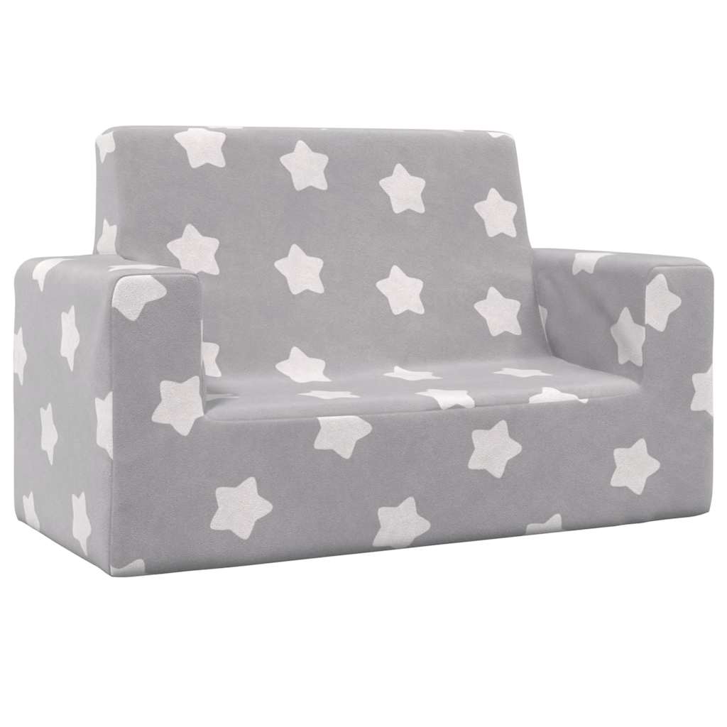 Divano per Bambini 2 Posti grigio chiaro Stelle Morbido Peluche