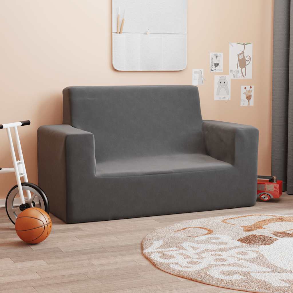 Divano per Bambini a 2 Posti Antracite in Morbido Peluche