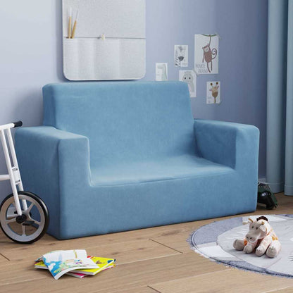 Divano per Bambini a 2 Posti Blu in Morbido Peluche