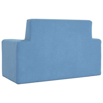 Divano per Bambini a 2 Posti Blu in Morbido Peluche