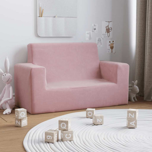 Divano per Bambini 2 Posti Rosa in Morbido Peluche | homemem39
