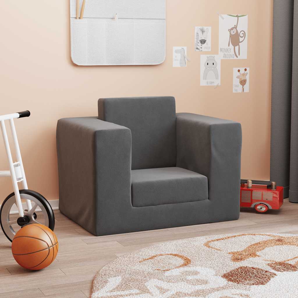 Divano Letto per Bambini Antracite in Morbido Peluche | homemem39