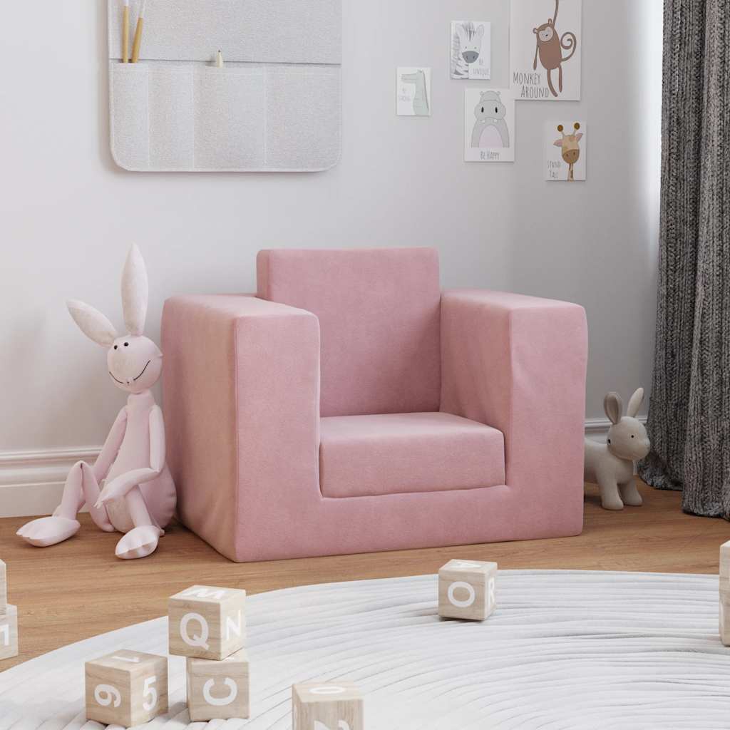 Divano per Bambini Rosa in Morbido Peluche