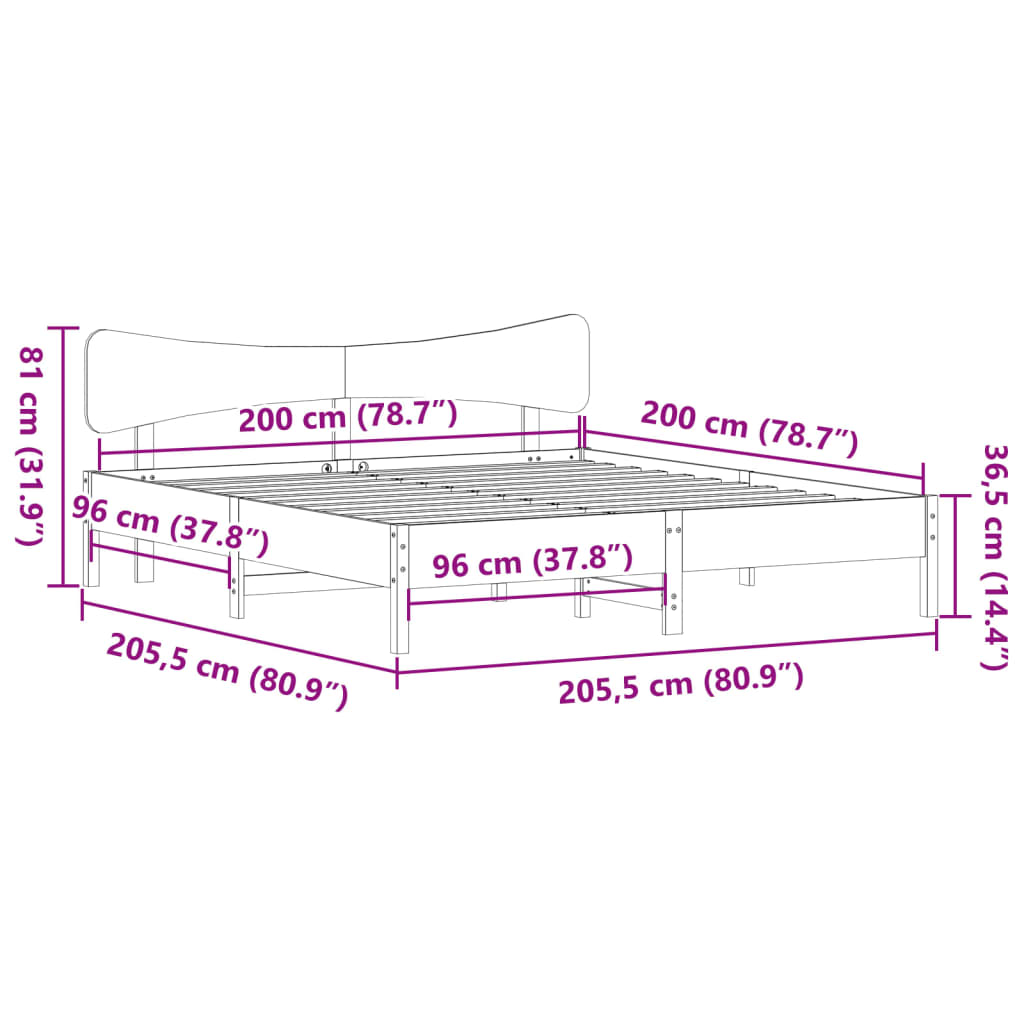 Giroletto senza Materasso Marrone Cera 200x200 cm Legno di Pino | homemem39
