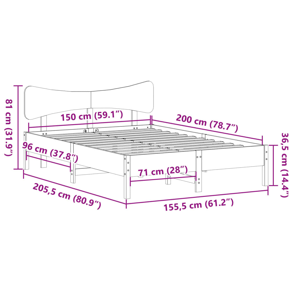 Giroletto senza Materasso Marrone Cera 150x200 cm Legno di Pino | homemem39