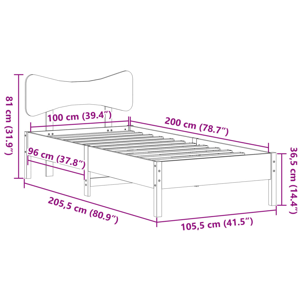 Giroletto senza Materasso 100x200 cm in Legno Massello di Pino