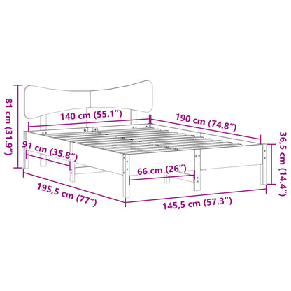 Letto senza Materasso Marrone Cera 140x190 cm in Legno di Pino | homemem39