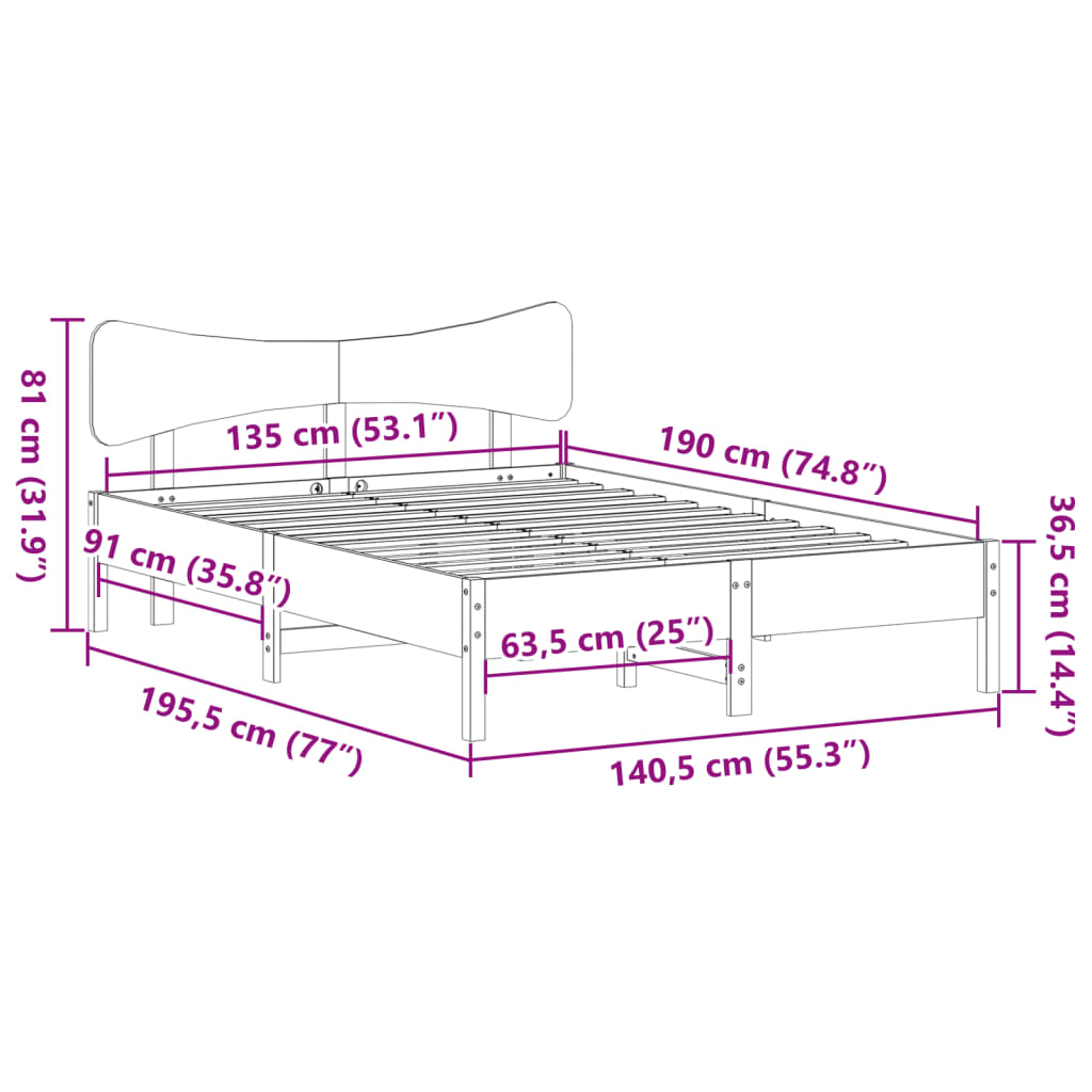 Giroletto senza Materasso 135x190 cm in Legno Massello di Pino | homemem39
