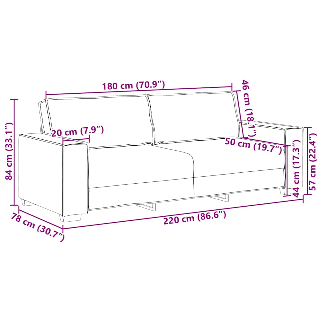Divano 3-Persone Crema 220 cm Tessuto | homemem39