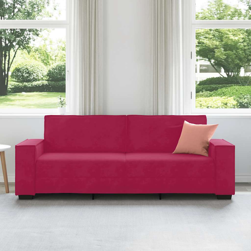Divano a 3 Posti Rosso Vino 220x78x84 cm in Velluto | homemem39