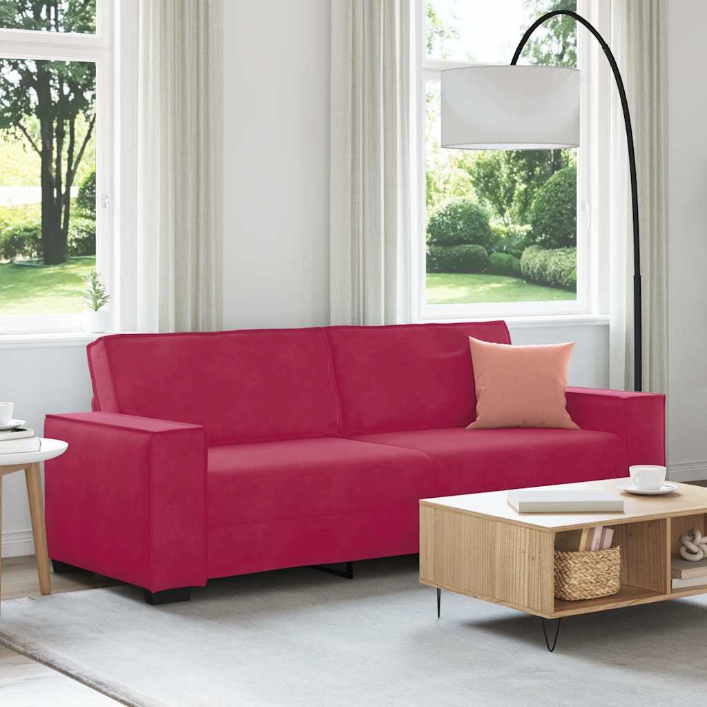 Divano a 3 Posti Rosso Vino 220x78x84 cm in Velluto | homemem39
