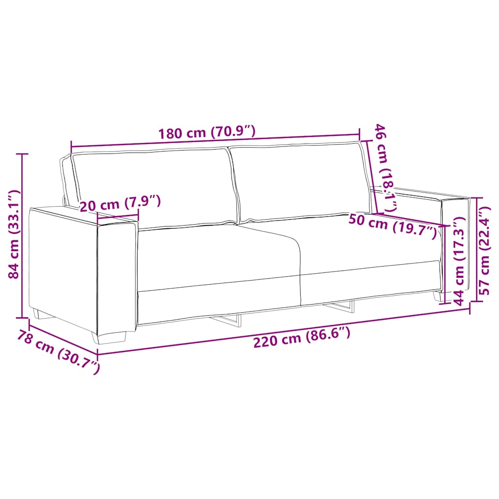 Divano a 3 Posti Giallo 220x78x84 cm in Velluto | homemem39