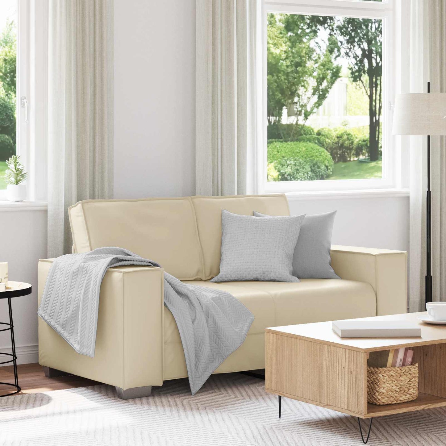 Divano a due posti Crema 160 cm Pelle Sintetica | homemem39