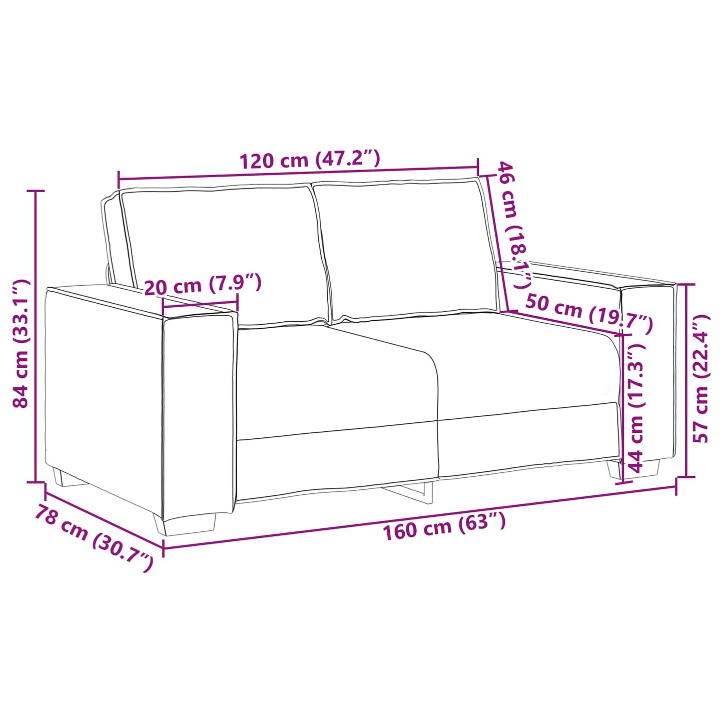 Divano a due posti Grigio 160 cm Pelle Sintetica | homemem39